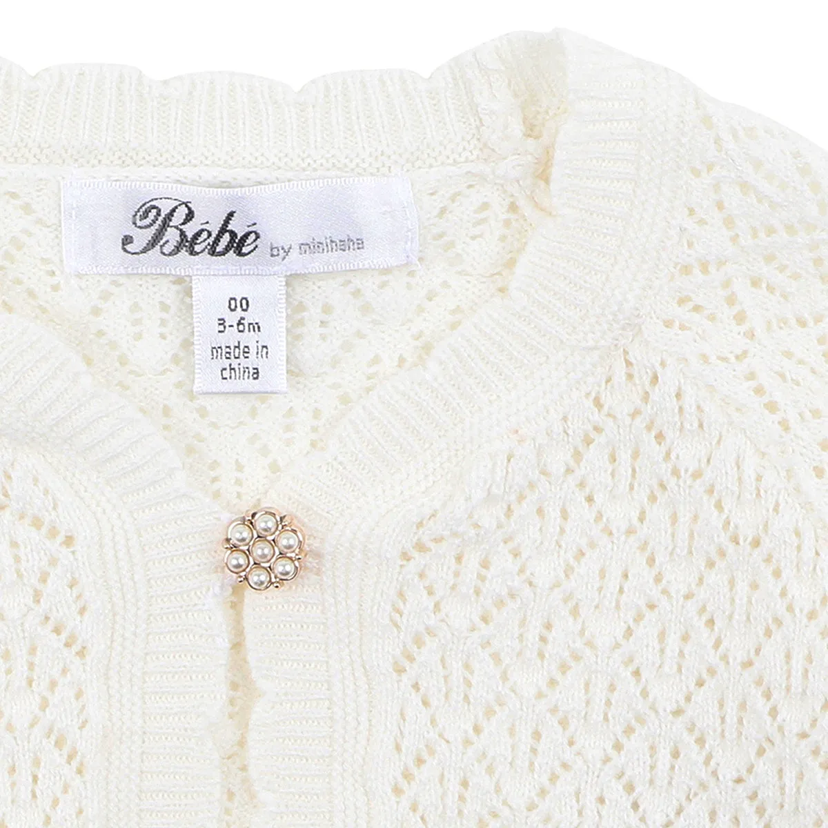 Bebe Girld Pointelle Cardigan - Iviry (Size 3M-7Y)