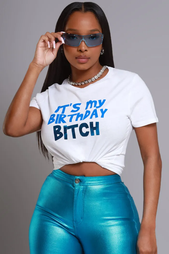 Birthday B Graphic Foil T-Shirt - White/Blue