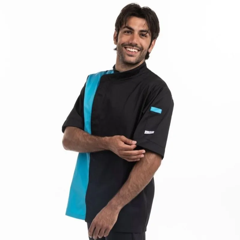 Mens Black and Blue Professional Pastry Chef Jacket - MANELLI