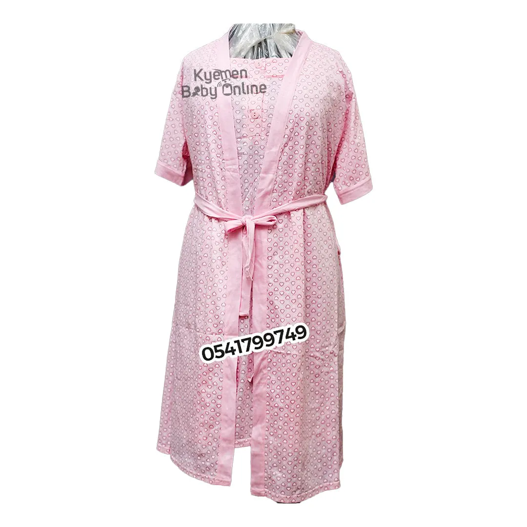 Breastfeeding Night Gown With Coat (Yimiasha, Love)  Pink