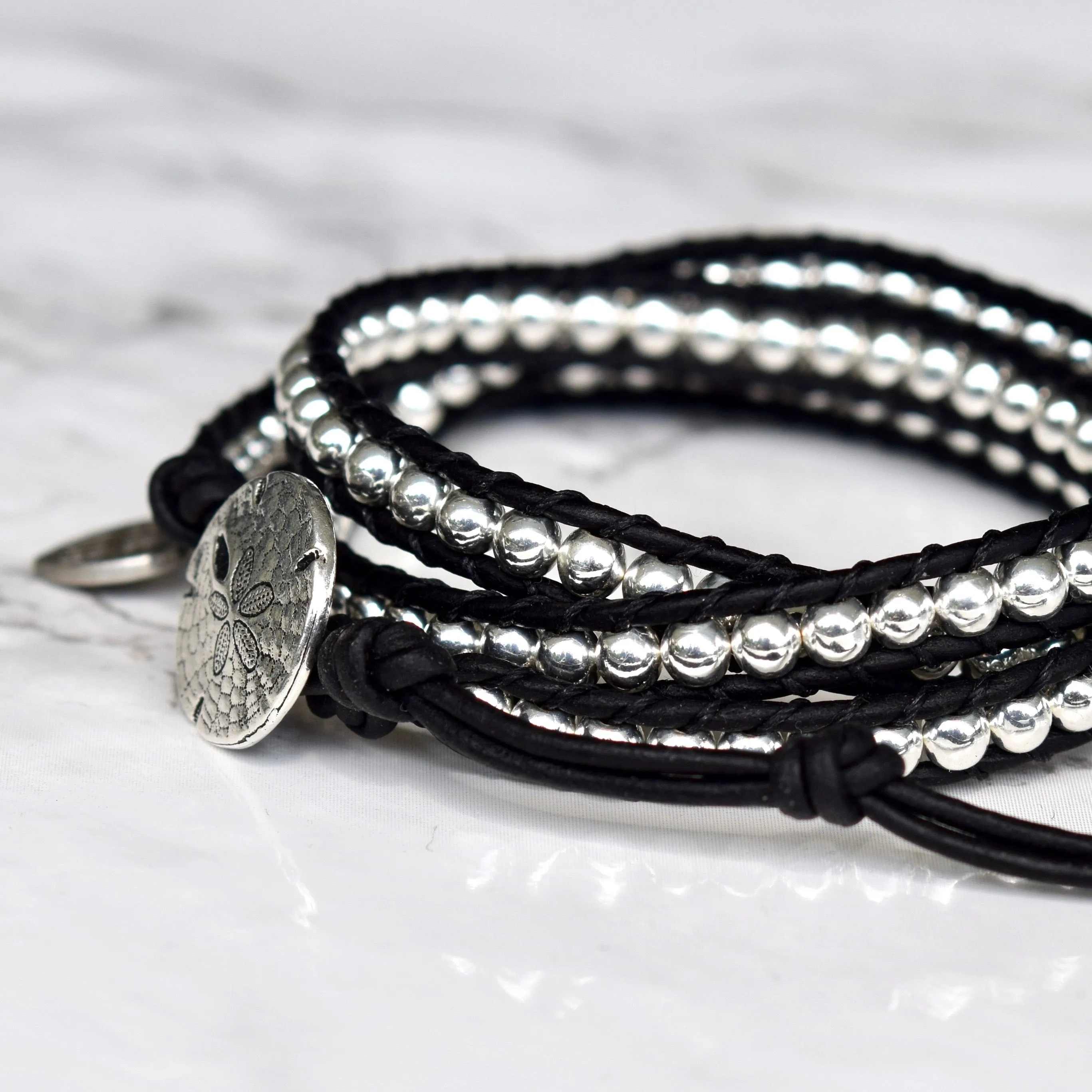 Classic Silver & Black Three Layer Wrap Bracelet