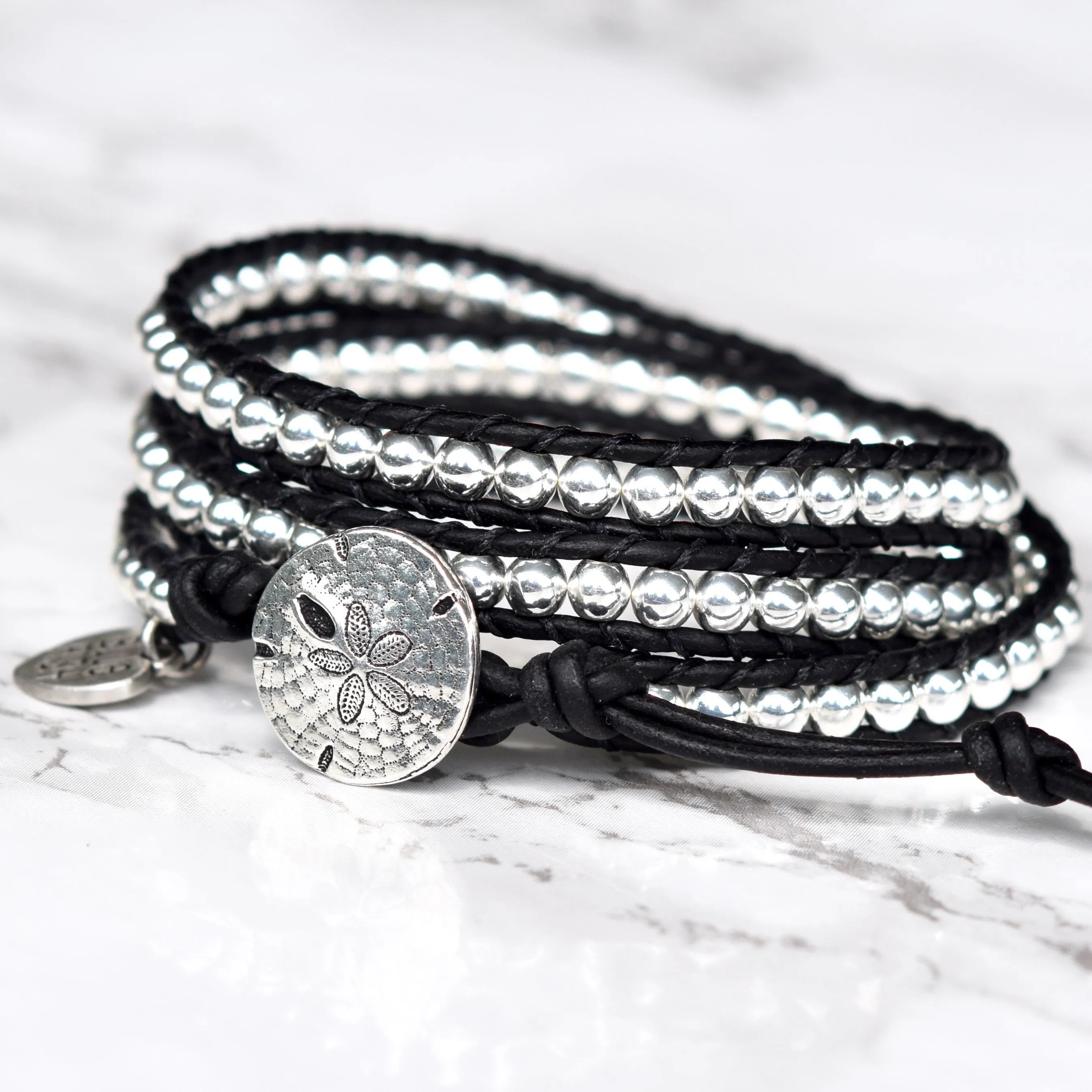 Classic Silver & Black Three Layer Wrap Bracelet