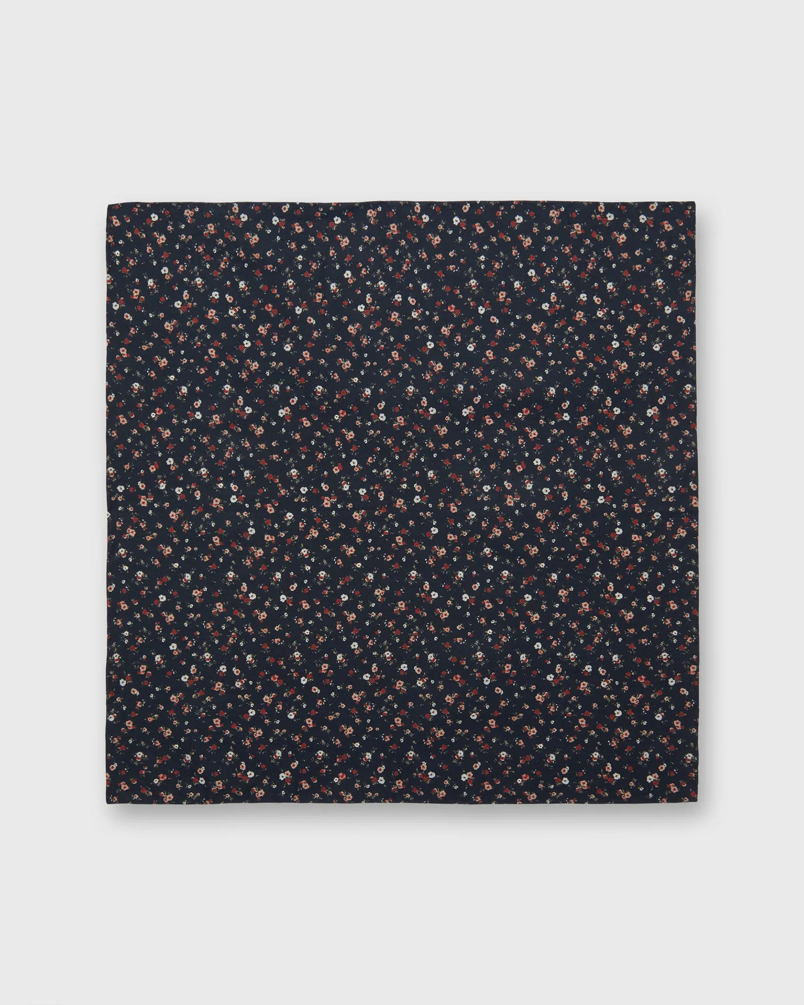 Cotton Print Pocket Square in Navy/Rose Small Floral