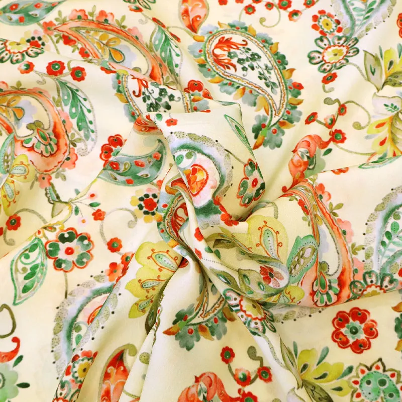 Dressmaking Yellow Viscose - Pretty Paisley