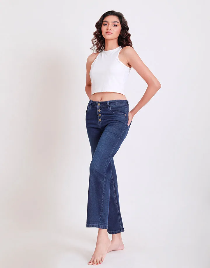 Ladies Wide Leg Jeans with Buttons 213ST