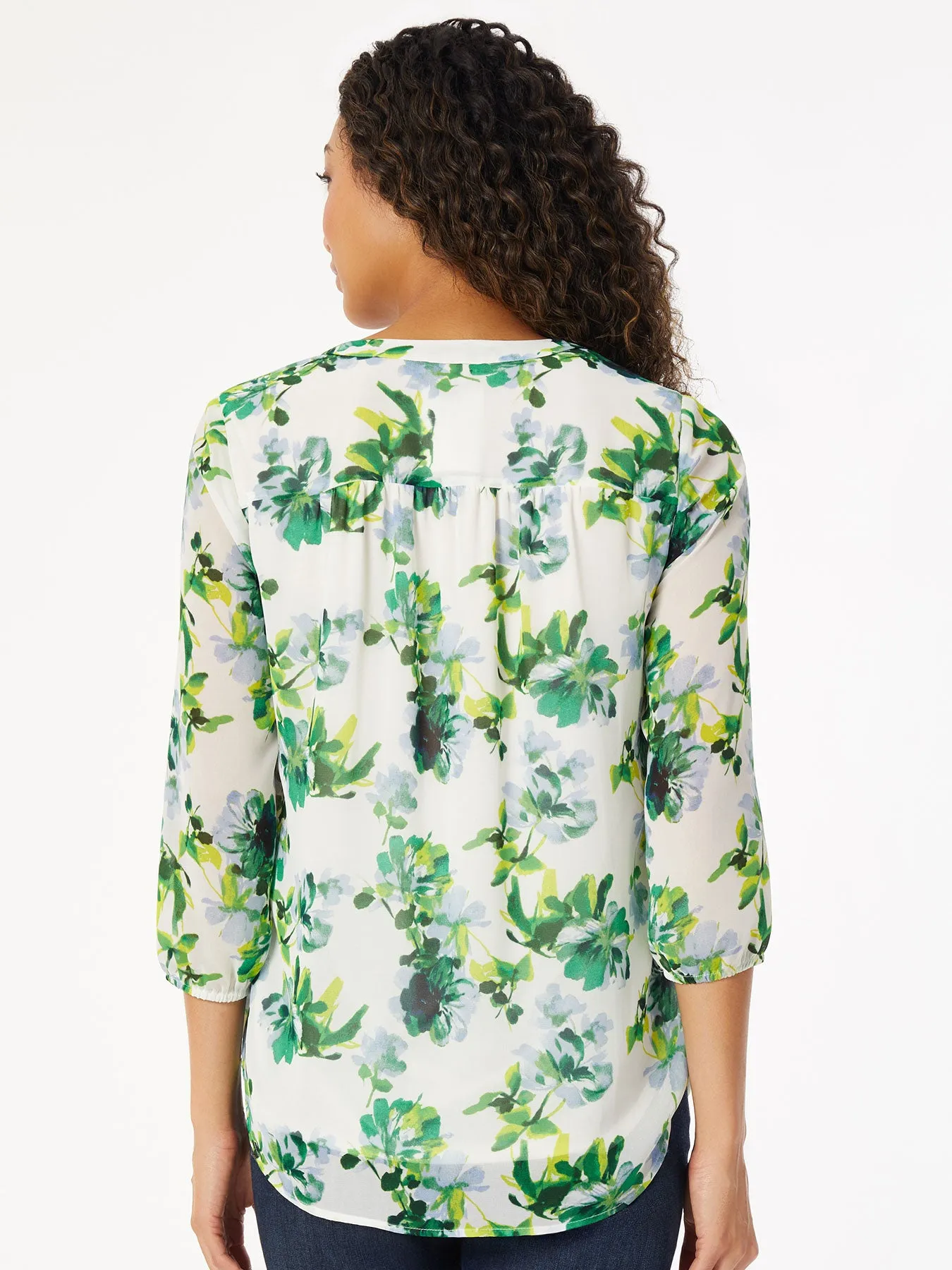 Printed Ruffle Sleeve Pleated Kelly Blouse
