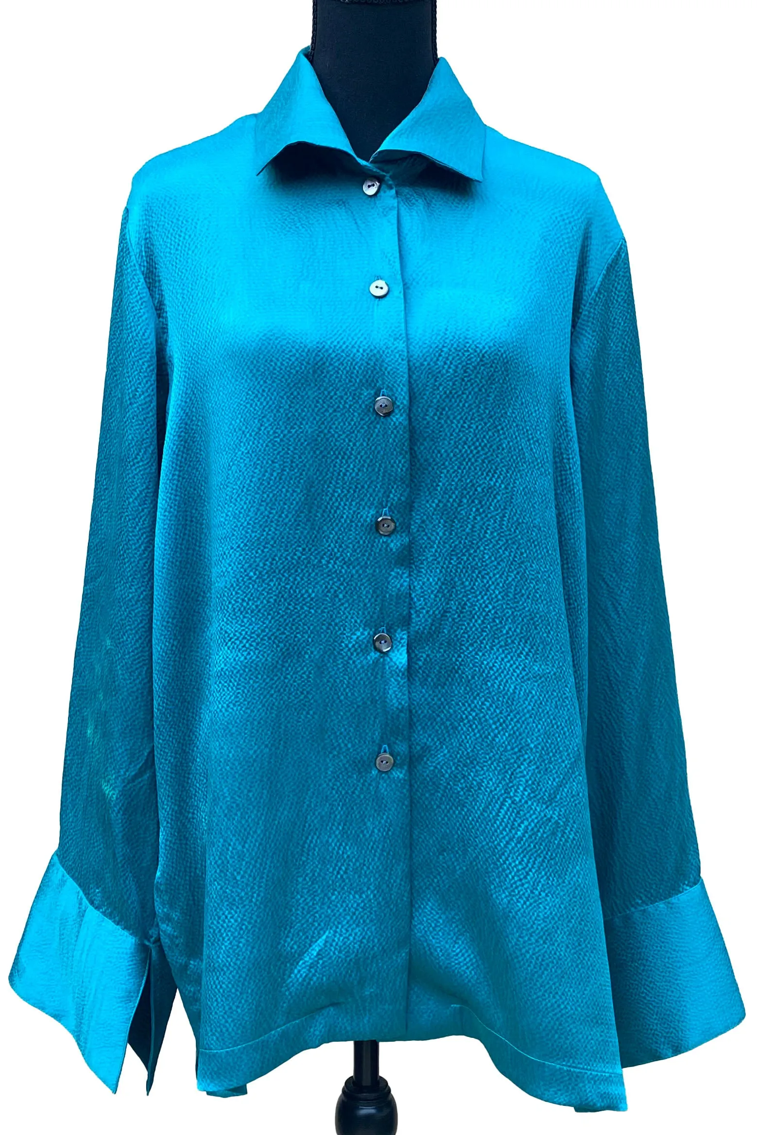 Vented Shirt Hammered Silk - Turquoise